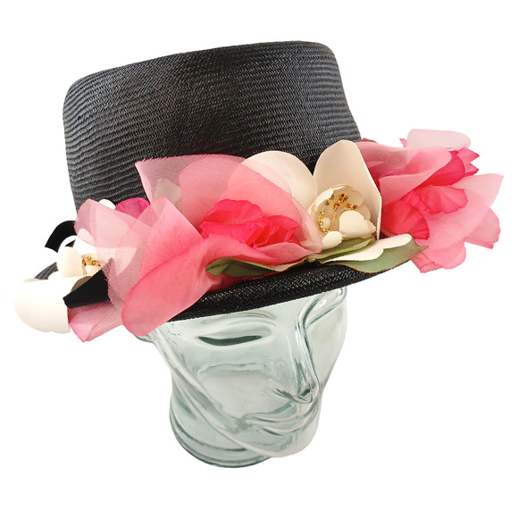 VTG Black Bowler Hat Lot of 4 Fascinator Floral Cloche Wedding Goth Formal Cap main image 6